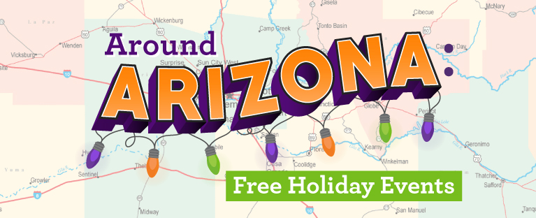 map of Arizona with holiday lights