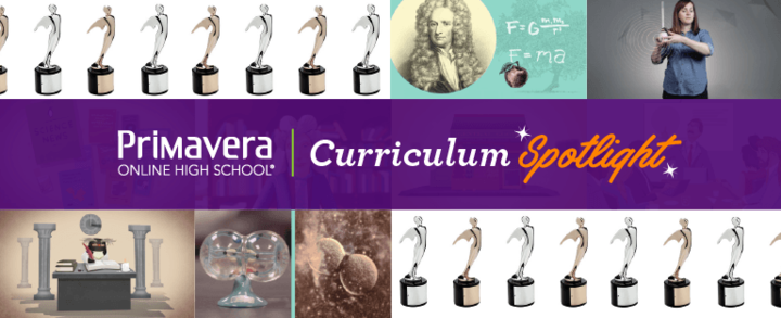 Primavera Online High School Curriculum Spotlight Banner with Images of Primavera Coursework and Telly Awards